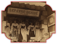 Macarons de Nancy : Un stand de foire de la  Biscuiterie Lefèvre-Denise, de Nancy, dans les années 1910.