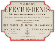 Macarons de Nancy : Publicité Lefèvre-Denise 1911.